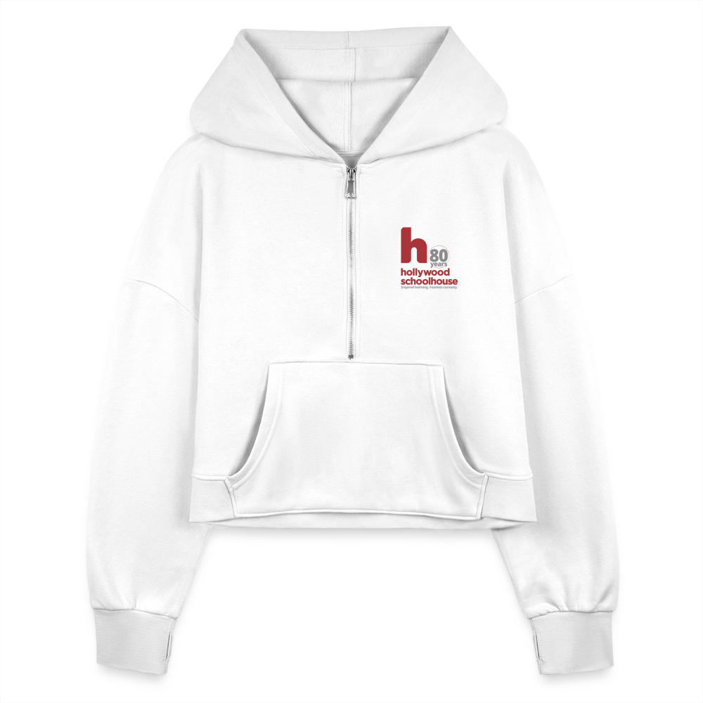 HSH 80th Anniversary Women's Half Zip Cropped Hoodie - white