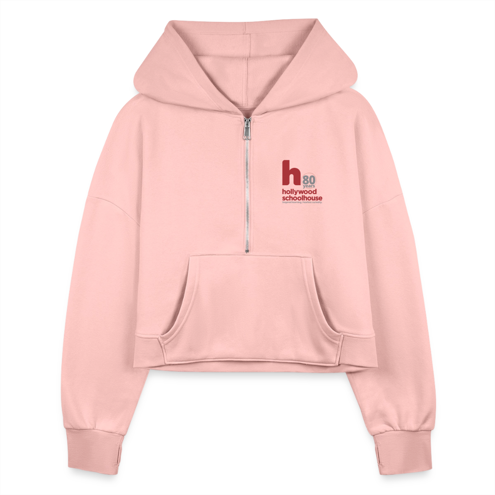 HSH 80th Anniversary Women's Half Zip Cropped Hoodie - light pink