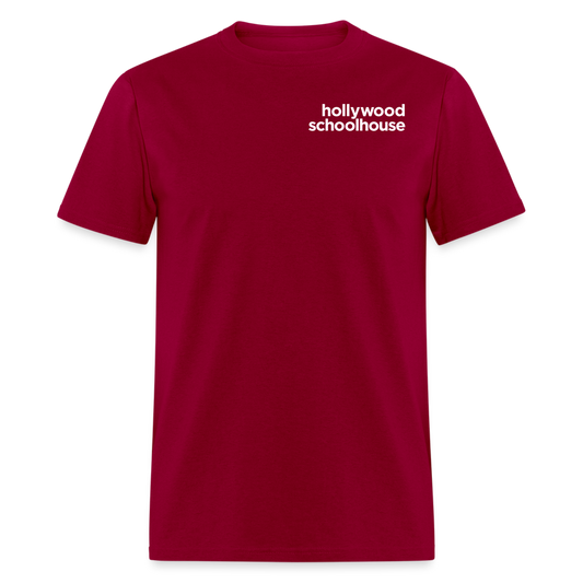 Adult Minimalist T-Shirt (White Text) - dark red